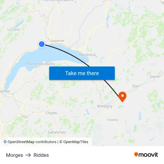Morges to Riddes map