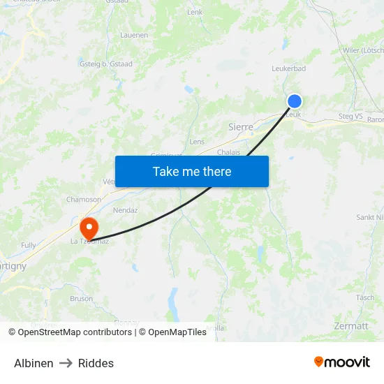 Albinen to Riddes map