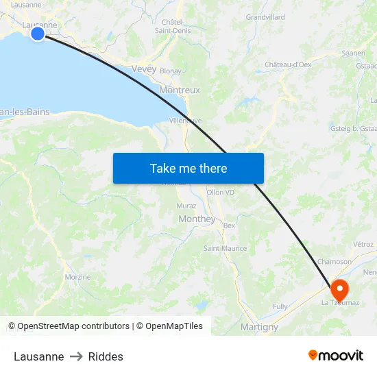 Lausanne to Riddes map