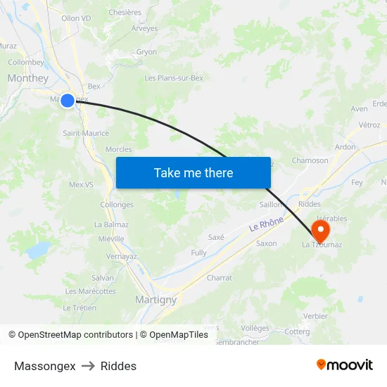 Massongex to Riddes map