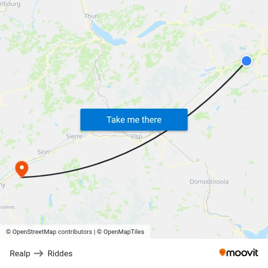Realp to Riddes map