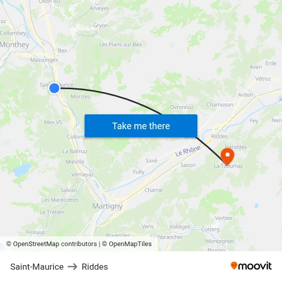 Saint-Maurice to Riddes map
