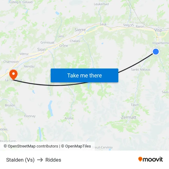 Stalden (Vs) to Riddes map