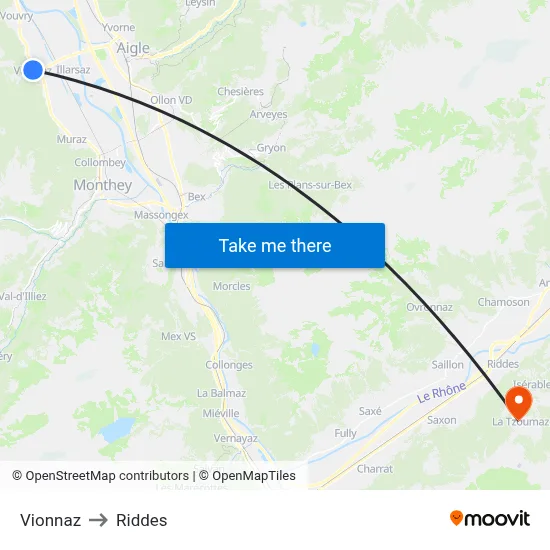 Vionnaz to Riddes map