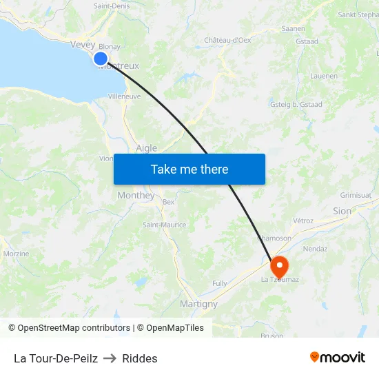 La Tour-De-Peilz to Riddes map