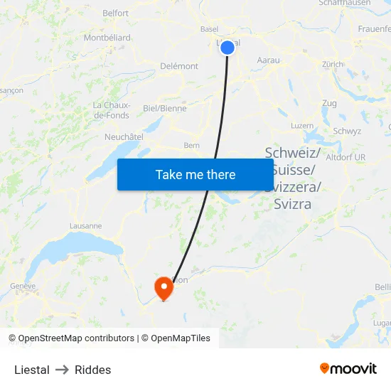 Liestal to Riddes map