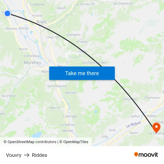 Vouvry to Riddes map