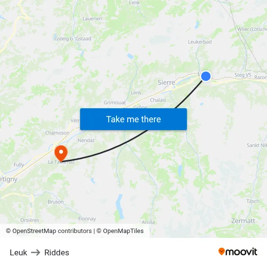 Leuk to Riddes map