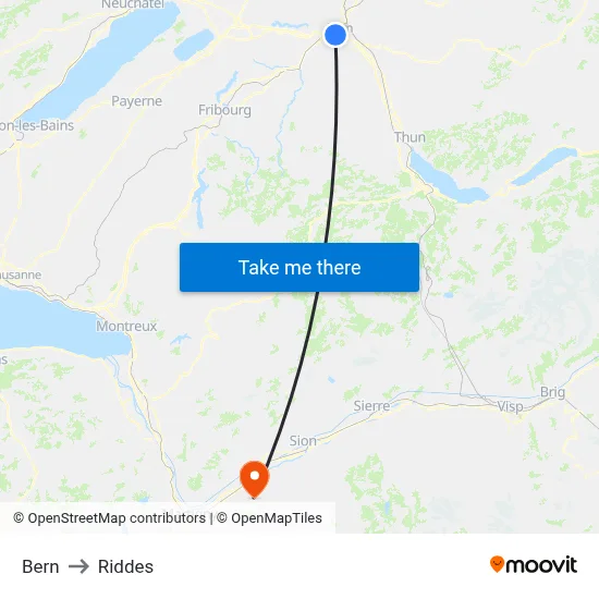 Bern to Riddes map