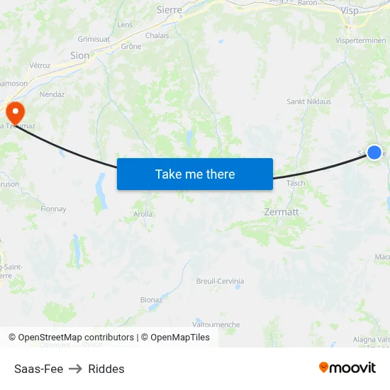 Saas-Fee to Riddes map