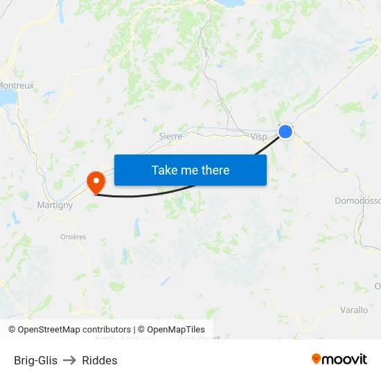 Brig-Glis to Riddes map
