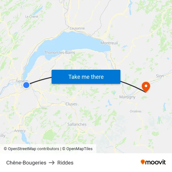 Chêne-Bougeries to Riddes map