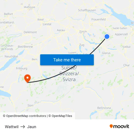 Wattwil to Jaun map