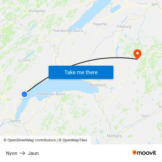 Nyon to Jaun map