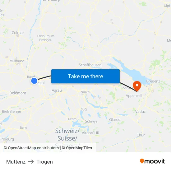 Muttenz to Trogen map