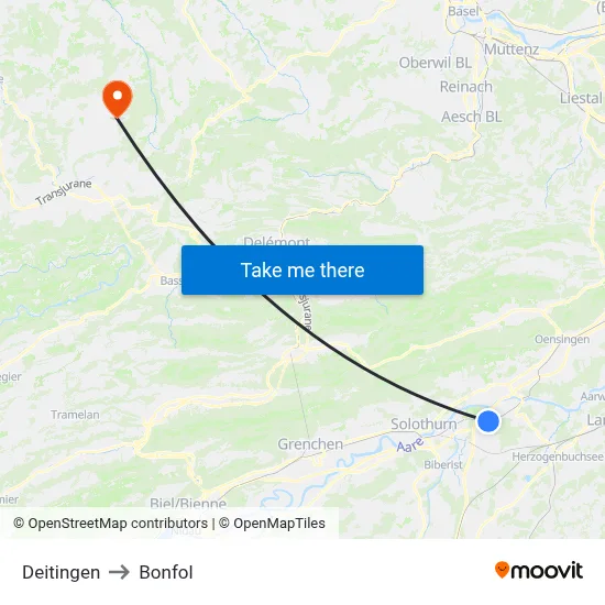 Deitingen to Bonfol map