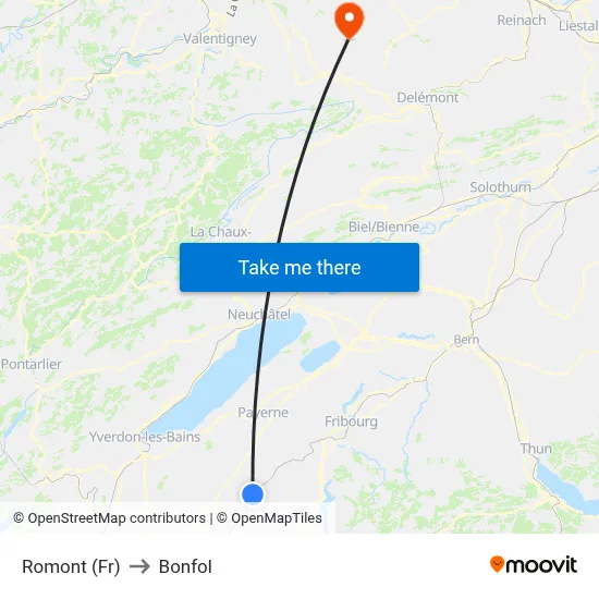 Romont (Fr) to Bonfol map