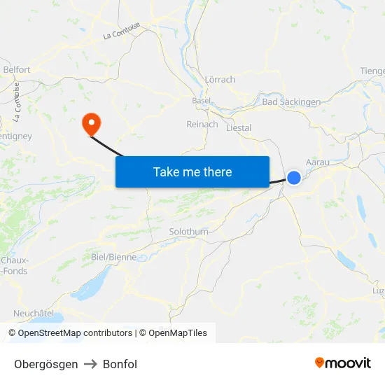 Obergösgen to Bonfol map
