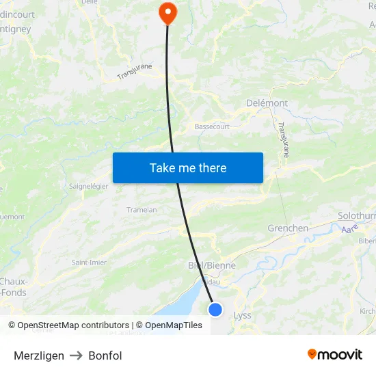 Merzligen to Bonfol map