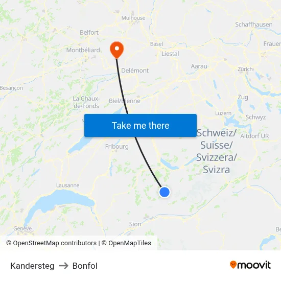 Kandersteg to Bonfol map