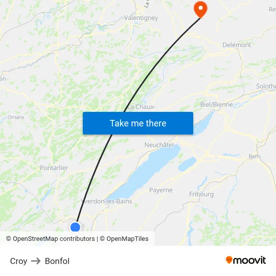 Croy to Bonfol map