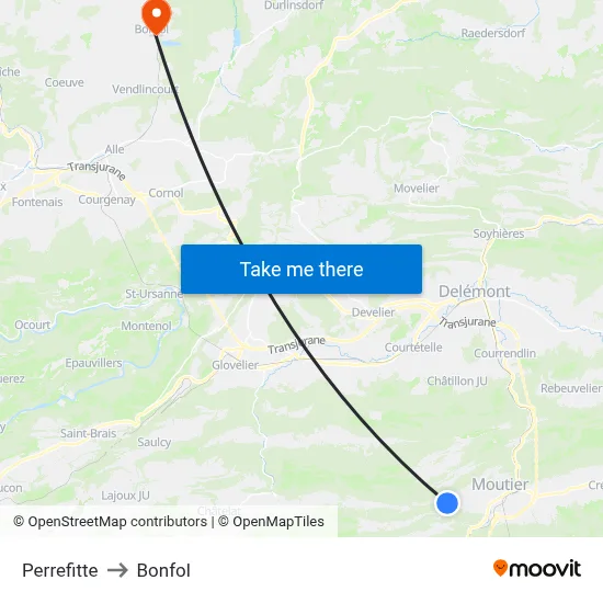 Perrefitte to Bonfol map