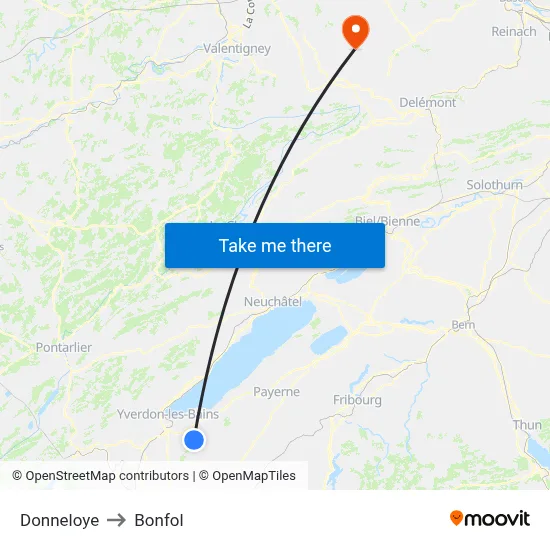 Donneloye to Bonfol map