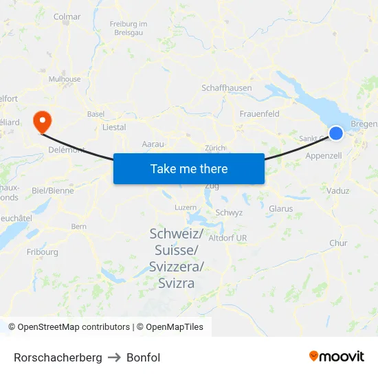 Rorschacherberg to Bonfol map