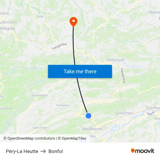 Péry-La Heutte to Bonfol map