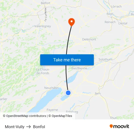 Mont-Vully to Bonfol map