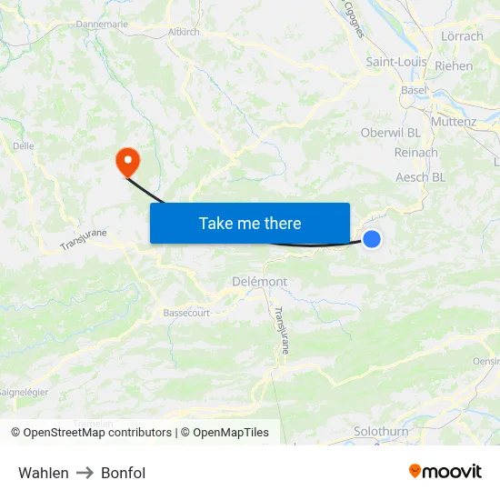 Wahlen to Bonfol map