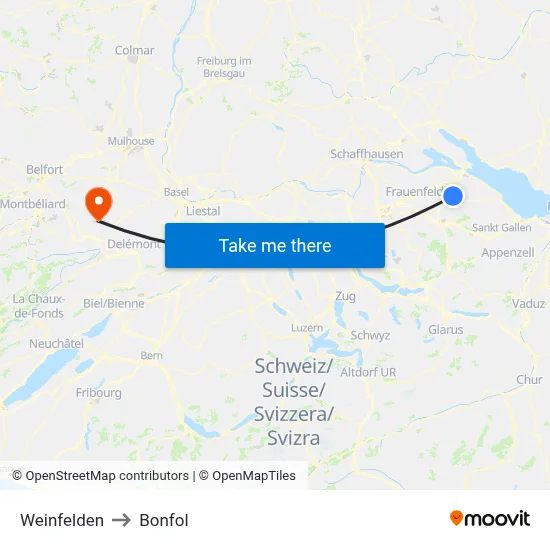 Weinfelden to Bonfol map
