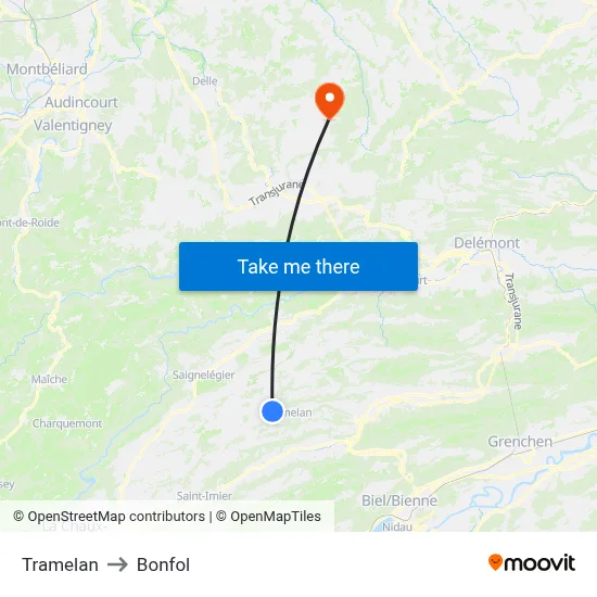 Tramelan to Bonfol map