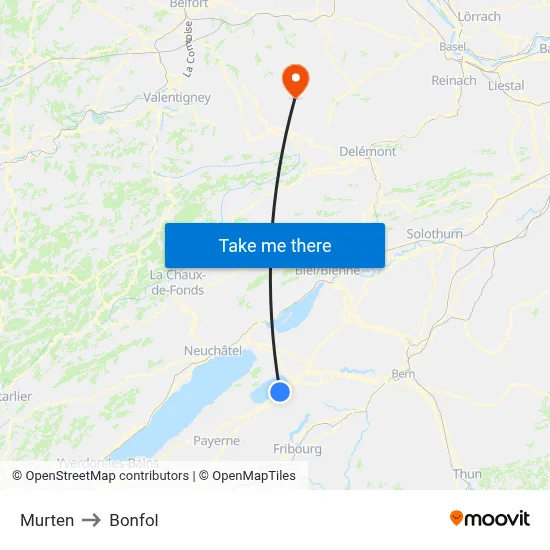 Murten to Bonfol map
