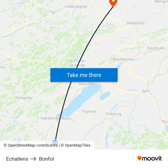 Echallens to Bonfol map