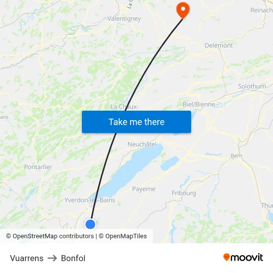 Vuarrens to Bonfol map
