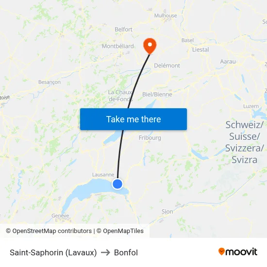 Saint-Saphorin (Lavaux) to Bonfol map