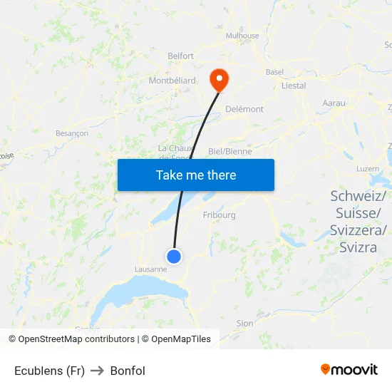 Ecublens (Fr) to Bonfol map