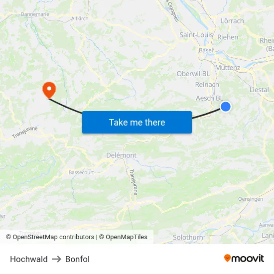 Hochwald to Bonfol map