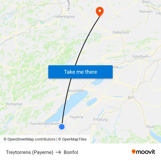 Treytorrens (Payerne) to Bonfol map