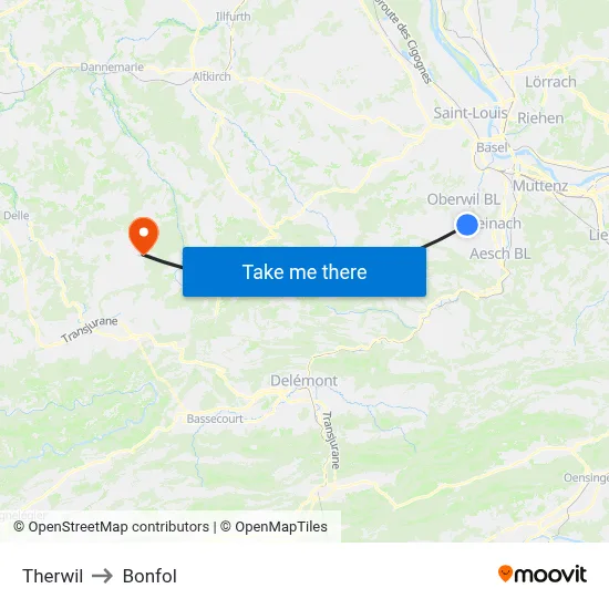 Therwil to Bonfol map