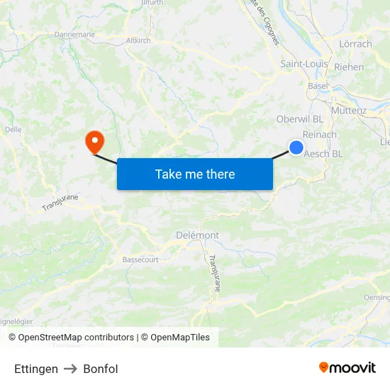 Ettingen to Bonfol map