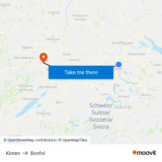 Kloten to Bonfol map