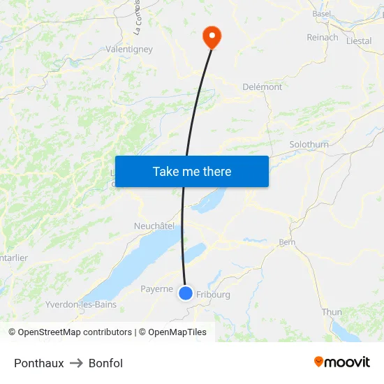 Ponthaux to Bonfol map