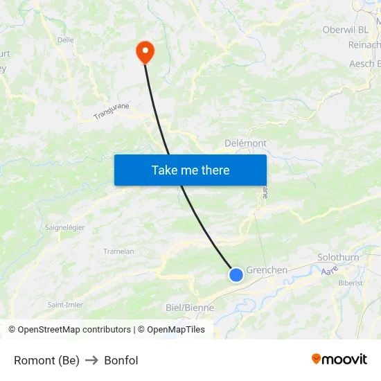 Romont (Be) to Bonfol map