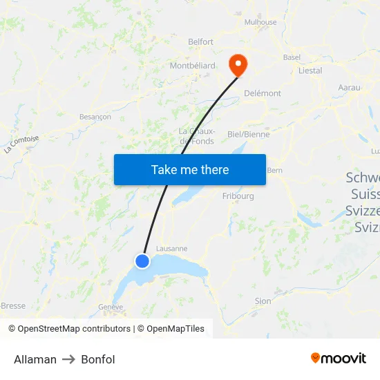 Allaman to Bonfol map