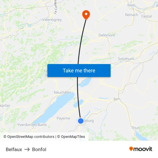 Belfaux to Bonfol map