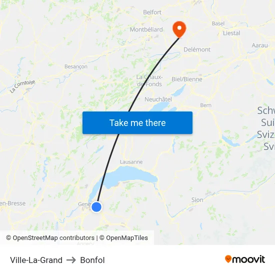 Ville-La-Grand to Bonfol map
