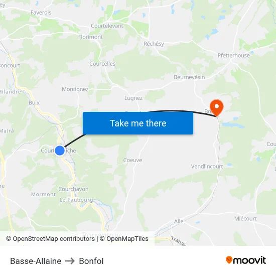 Basse-Allaine to Bonfol map