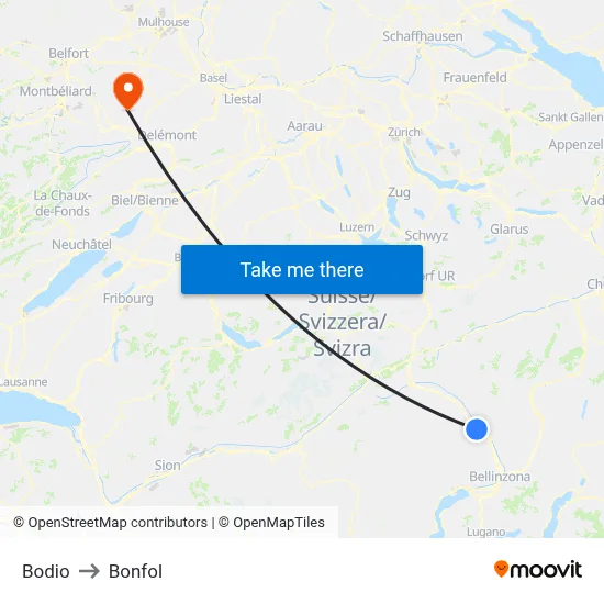 Bodio to Bonfol map